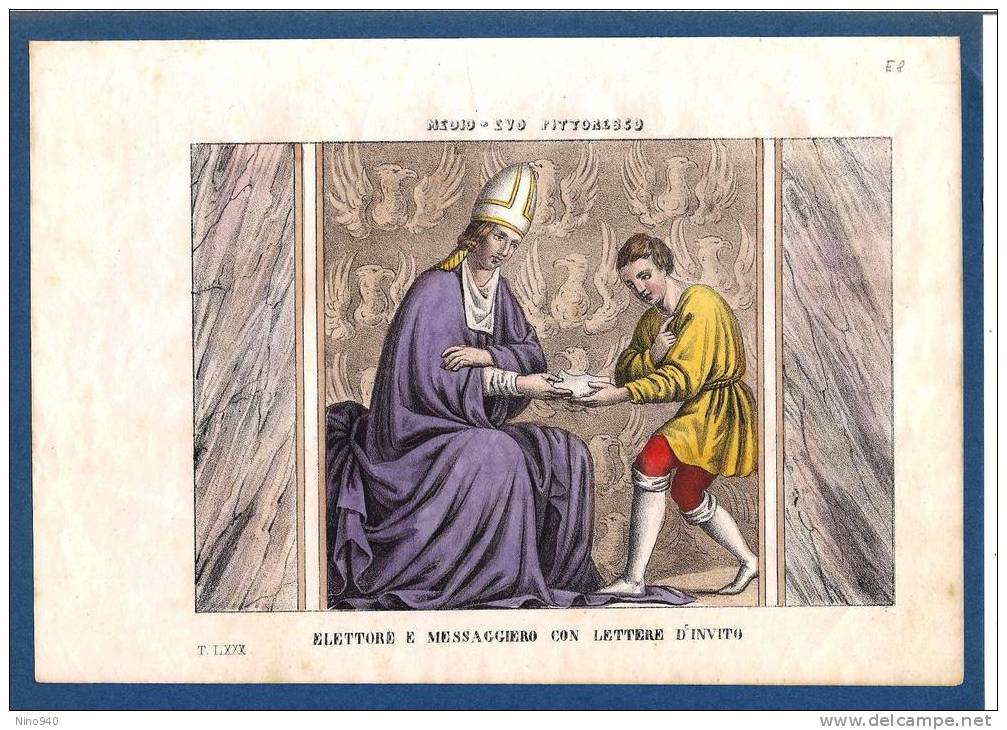 MEDIO-EVO PITTORESCO - ELETTORE E MESSAGGIERO CON LETTERE D'INVITO - INCISIONE DEL XIX SEC. - Mm. 180X263 - Prints & Engravings