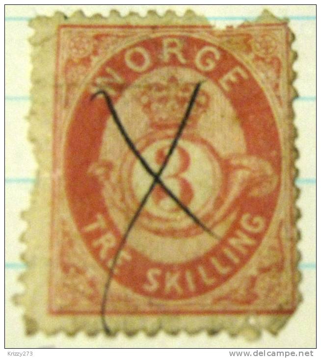 Norway 1872 Posthorn And Crown 3s - Used - Gebruikt