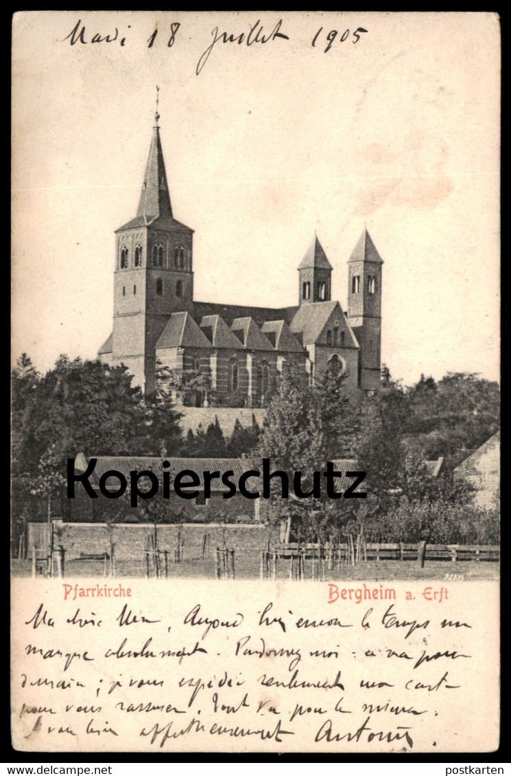 ALTE POSTKARTE BERGHEIM AN DER ERFT PFARRKIRCHE Bahnpost 1905 Kirche église Church Cpa Postcard Ansichtskarte AK - Bergheim