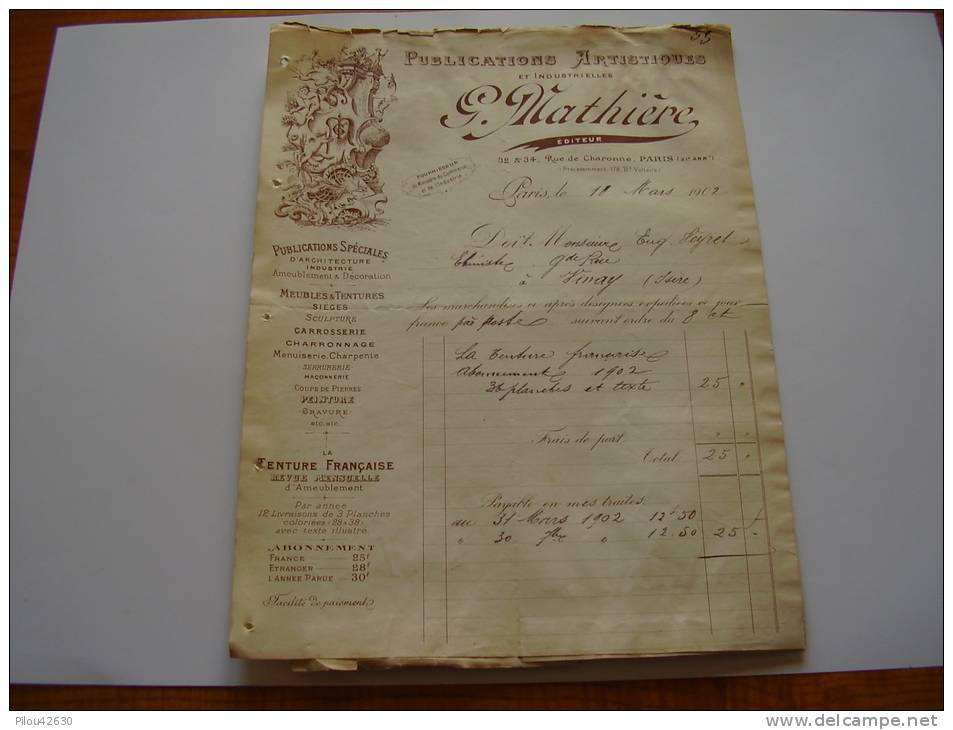 1902 .facture Et 2 Mandats :gravure Anges, Palette...publications Artistiques Mathière à Paris: Architecture, Peinture.. - Imprimerie & Papeterie