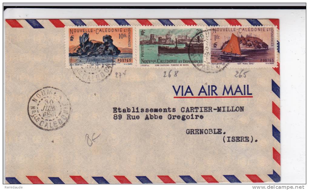 NOUVELLE CALEDONIE - 1950 - ENVELOPPE Par AVION De NOUMEA  Pour GRENOBLE - Lettres & Documents