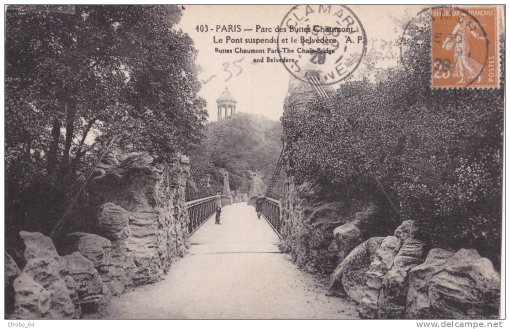 CPA PARIS 75 - Parc Des Buttes-Chaumont - Le Pont Suspendu Et Le Belvédère - Arrondissement: 19