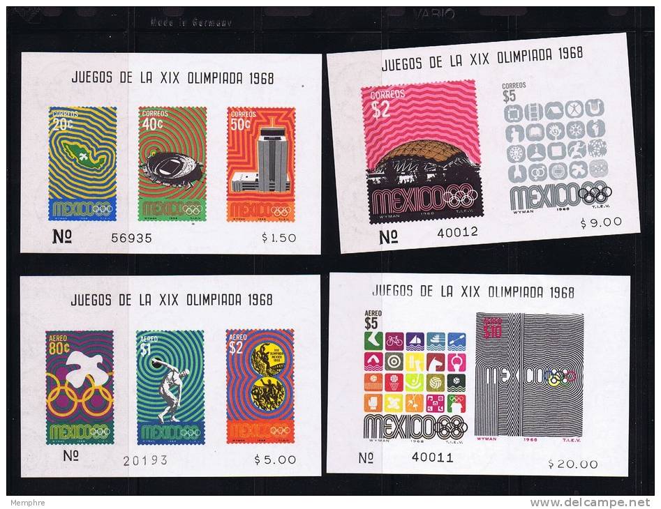 1968  Olympic Games Set Of 4 Souvenir Sheets Sc 998a, 1000a, C342a, C344a MNH ** - Mexico