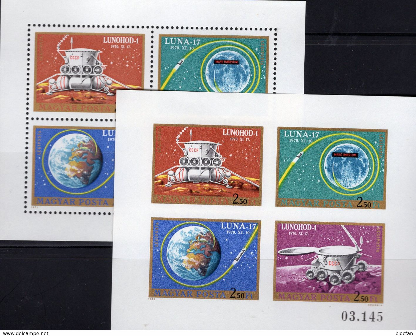 Imperf.LUNA 17 Raumfahrt 1971 Magyar 2654/7KB A+B ** 32€ Lunachod Auf Dem Mond Bloc Moon Space Sheetlets Bf Hungary - Commemorative Sheets