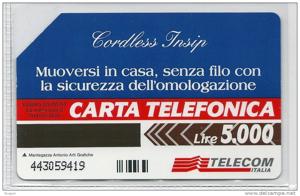 SCHEDA TELEFONICA  -  SIP  Da  £. 5.000  -  Validità  Anno  1997 - Cordless Insip. - Operatori Telecom