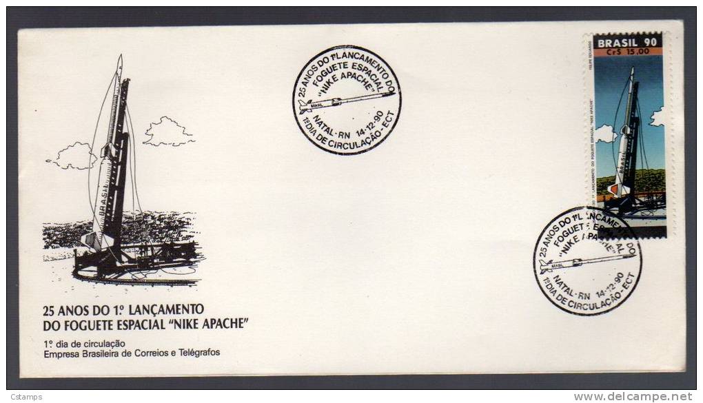 25 Años Del 1er. Lanzaminto De Cohete Espacial "NIKE APACHE" - 14/12/1990 - BRASIL - Fdc - Día De Emisión (#1) - Amérique Du Sud