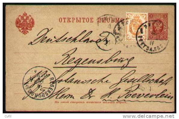 RUSSIA 1904 - ENTIRE POSTAL CARD From RIGA, LATVIA To REGENSBURG, GERMANY - Stamped Stationery