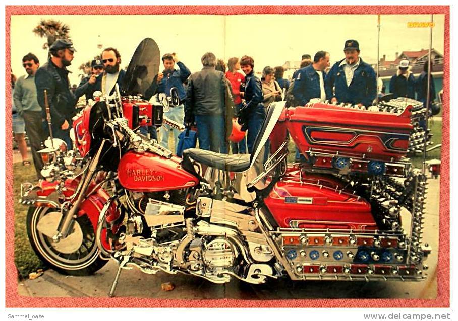 2 Kleine Poster Mit Den Bildern Von Dragaster-Kawasaki Und Harley Davidson - Von Ca. 1982 - Motorfietsen