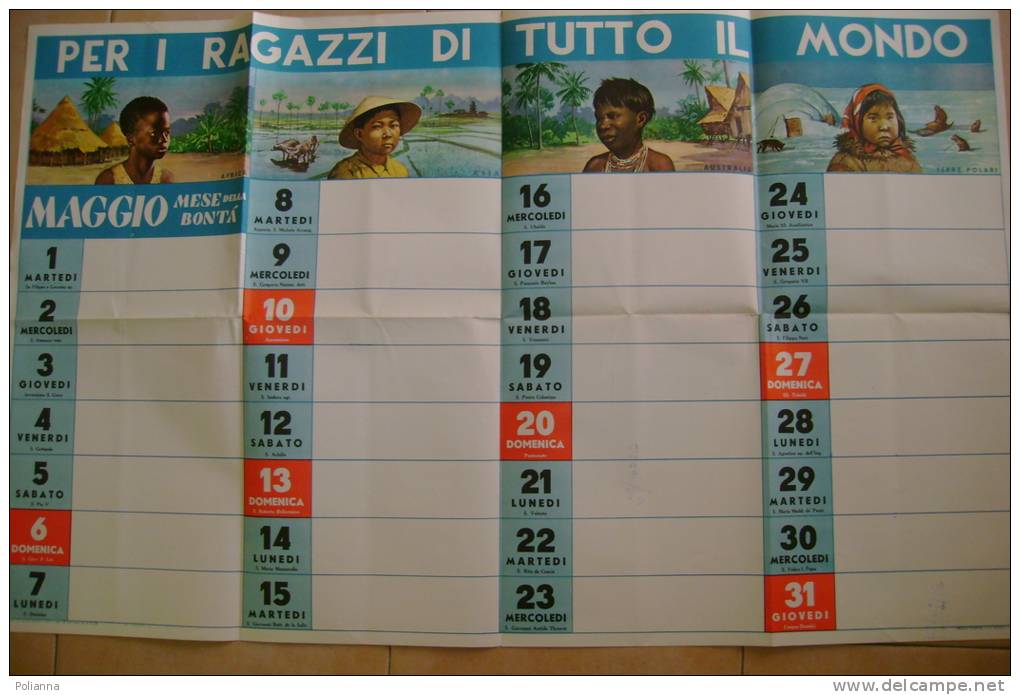 C0571 - Inserto Scuola It.Moderna Anni ´50 - CALENDARIO ILLUSTRATO - RAGAZZI DI TUTTO IL MONDO - BAMBINI - Formato Grande : 1941-60