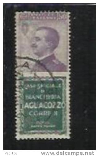 ITALIA REGNO ITALY KINGDOM 1924 1925 PUBBLICITARI TAGLIACOZZO CENT. 50c USATO USED OBLITERE' BEN CENTRATO FIRMATO - Publicité