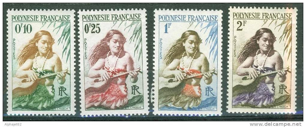 Vahiné - POLYNESIE FRANCAISE - Joueuse De Guitare - N° 1 à 4 ** - 1958 - Neufs