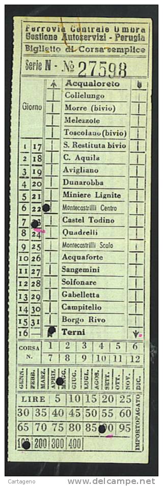 Acqualoreto-montecastrilli Centro-gabelletta -terni   Biglietto Autoservizi Perugia Anni 70 - Europe