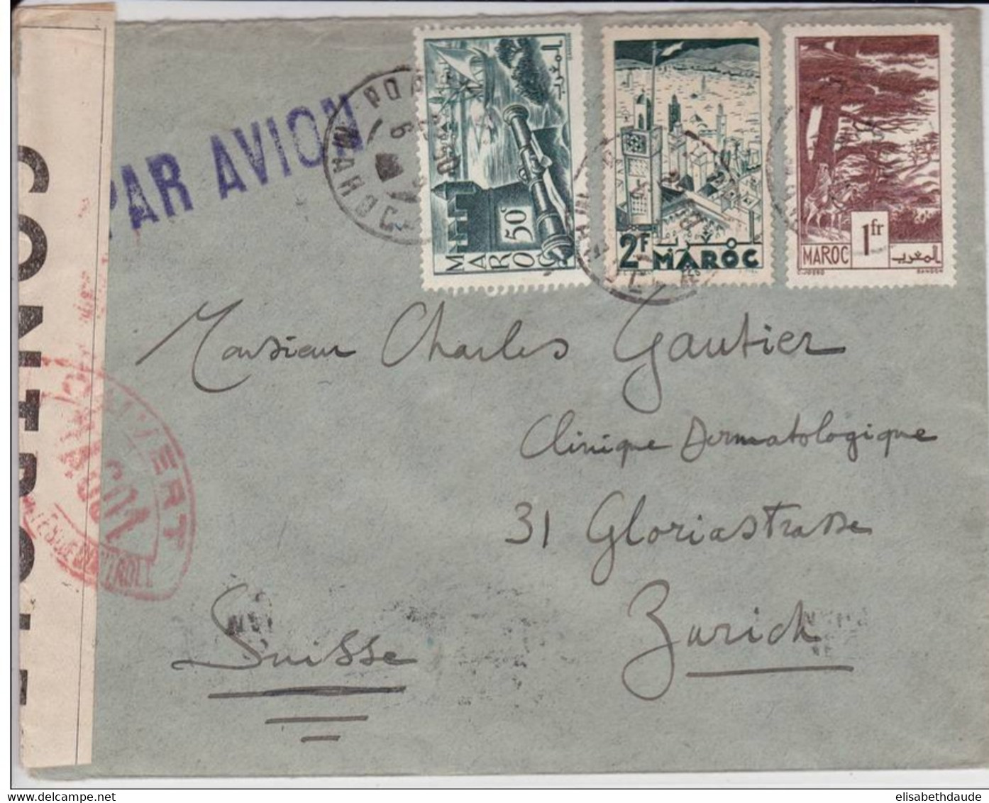 MAROC - 1942 - ENVELOPPE Par AVION => SUISSE - CENSURE FRANCAISE - Lettres & Documents