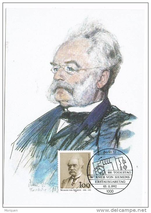 2787. Tarjeta Maxima BERLIN 1992. Werner Von Siemens - Otros & Sin Clasificación