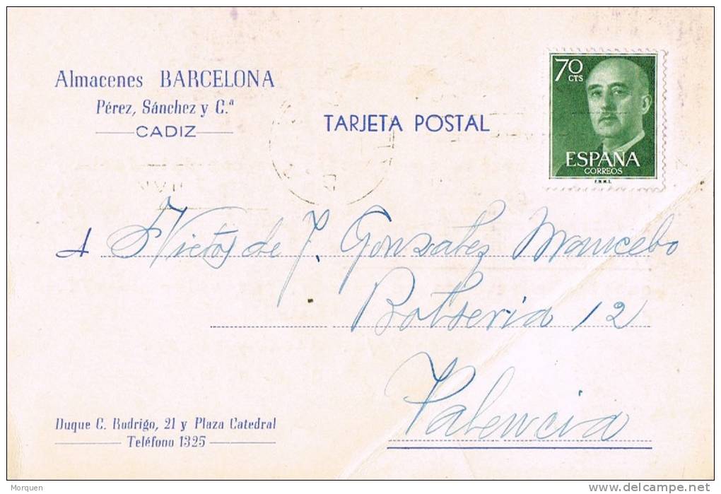 Tarjeta Privada CADIZ 1962, Timbre Movil En Factura - Fiscaux