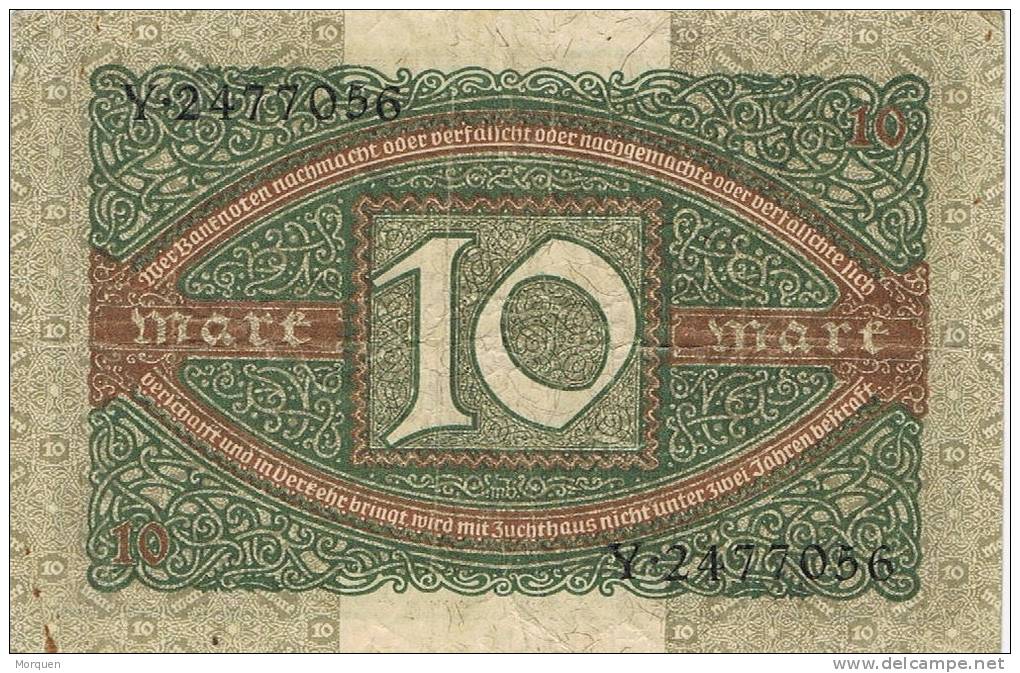 Billete 10 Mk Alemania Reich 1920. Reichbanknote - 10 Mark