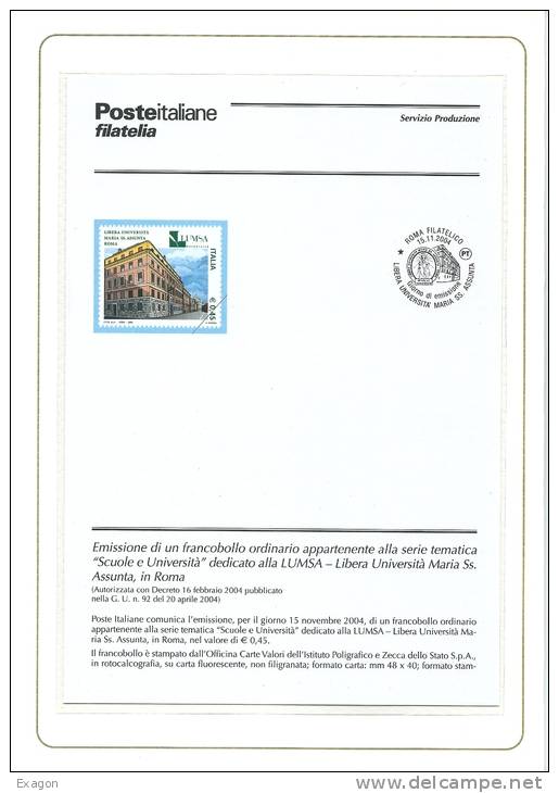 GRANDI  EVENTI  FILATELICI - Serie Tematica Scuole E Università - Raccolta Edita Da Poste Italiane - Anno 2004. - Sammlungen