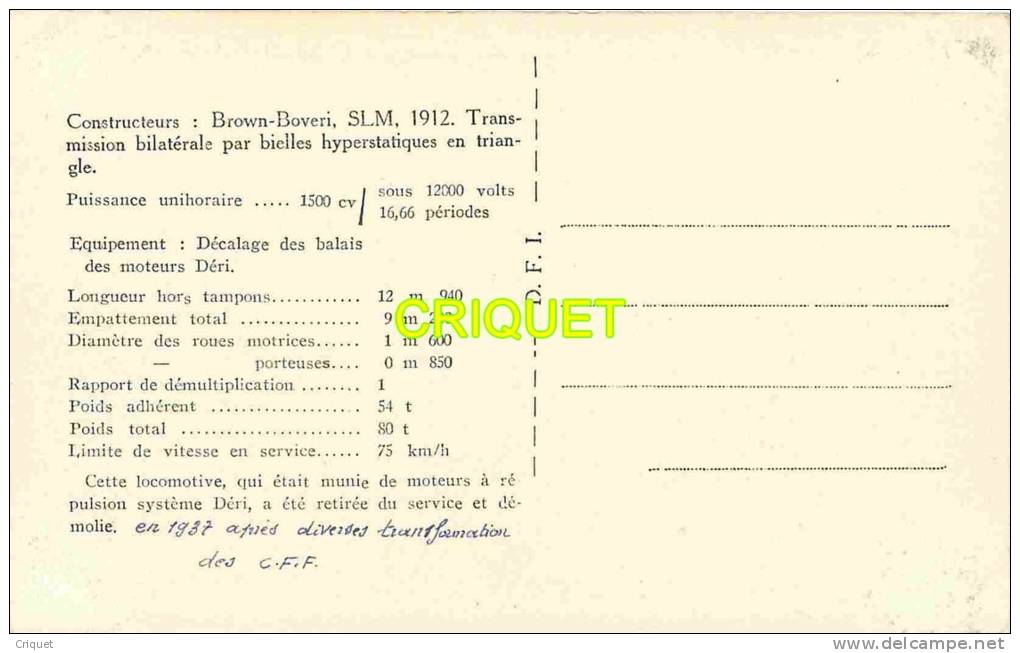 Locomotives Electriques, Machine E 3301 , Midi , Notes Techniques Au Verso, éd D. F. I.  E 21 - Matériel