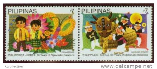 Philippines South Korea 2009 Joint Issue 60 Years Of Diplomatic Relations Panagbenga Flower Festival Sonori Cow Play ART - Philippines