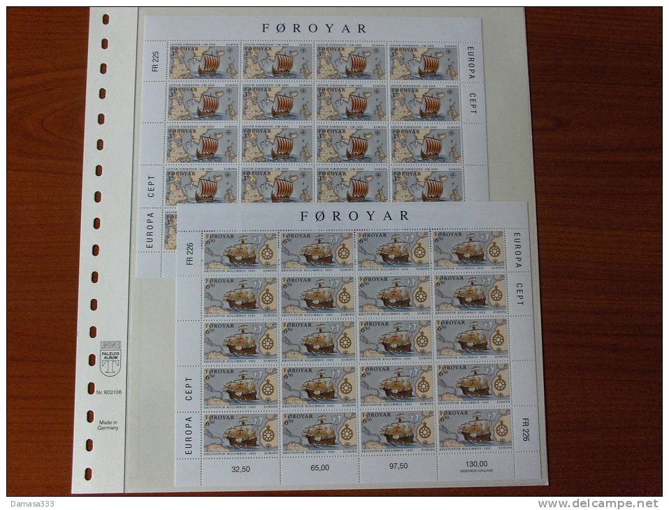 EUROPA CEPT ANNO 1992 FAROER FOROYAR FOGLIETTI /SHEETS NUOVI FDC - 1992