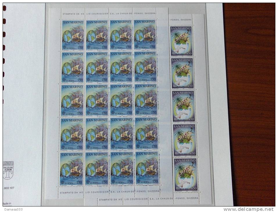 EUROPA CEPT 1992  SAN MARINO FOGLIETTI / SHEETS MNH - 1992