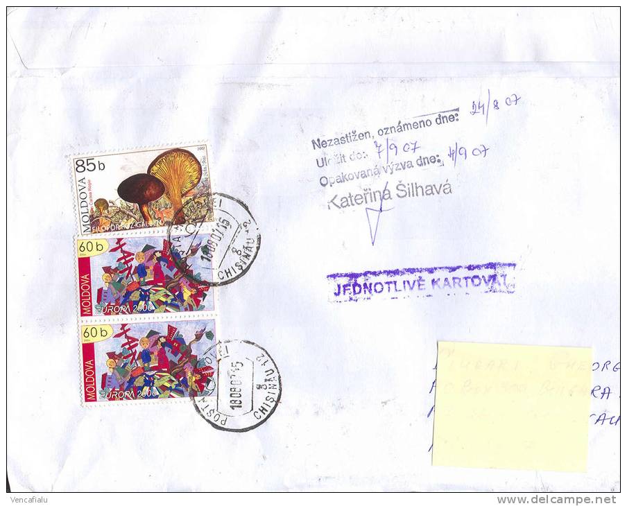 Moldova 2007 -  Postage Used Registered Air Mail Cover From Moldova  In Czech Republic - Gallinacées & Faisans