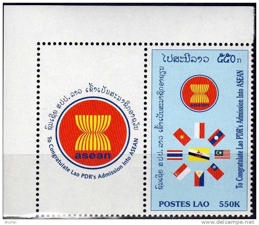 ASEAN-Kongreß 1997 Mit Brunei Plus Emblem Laos 1623 C Plus Zf ** 5€ Mittig Flagge Von North-Borneo Flag Se-tenant Of Lao - Brunei (1984-...)