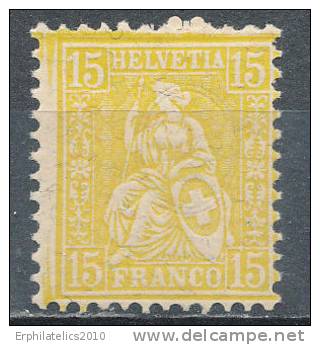 SWITZERLAND 1867 SEATED HELVETIA  15 CENTS LEMON FRESH SC# 54 DOUBLE FRAME AT TOP  MNH SCARCE - Neufs