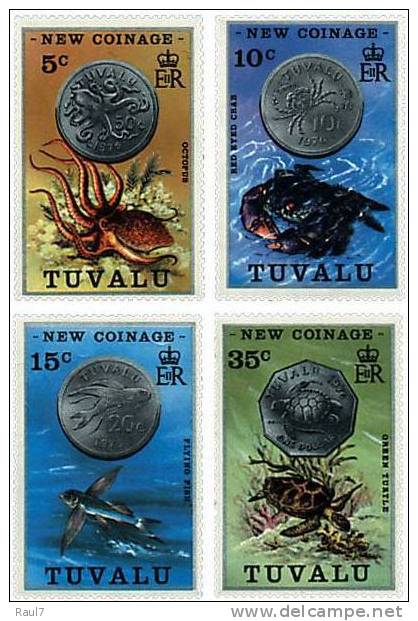 Tuvalu - 1976 - Monnaies, Faune Marine - 4v Neufs ** // Mnh CV €10.00 - Tuvalu (fr. Elliceinseln)