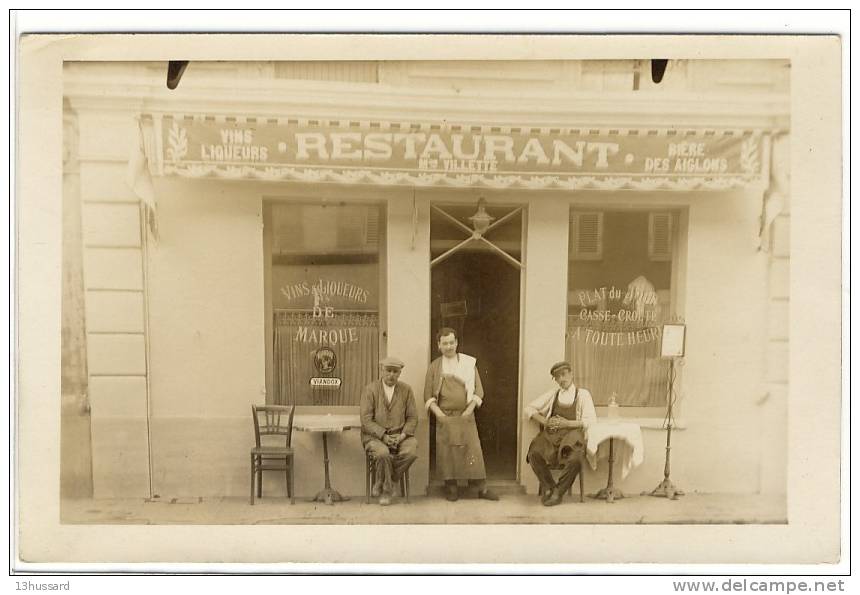 Carte Photo Ancienne Non Localisée - Restaurant Maison Villette - Vins, Liqueurs, Bière Des Aiglons - Restaurants