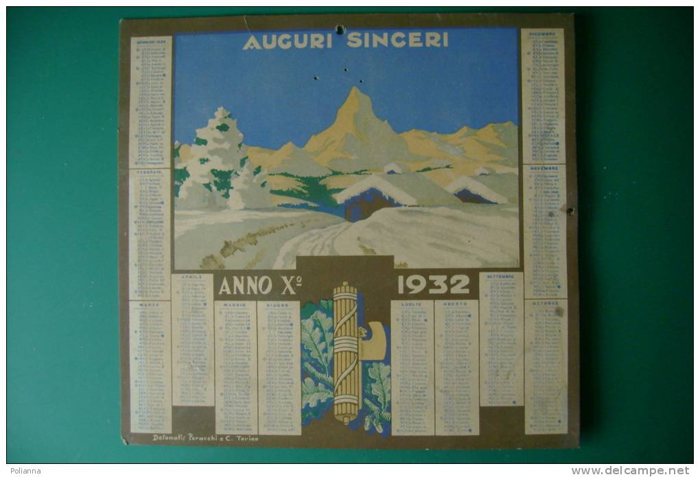 C0605 - CALENDARIO 1932 - PAESAGGIO ALPINO/FASCIO LITTORIO Detomatis Peracchi E C.Torino - Grossformat : 1921-40