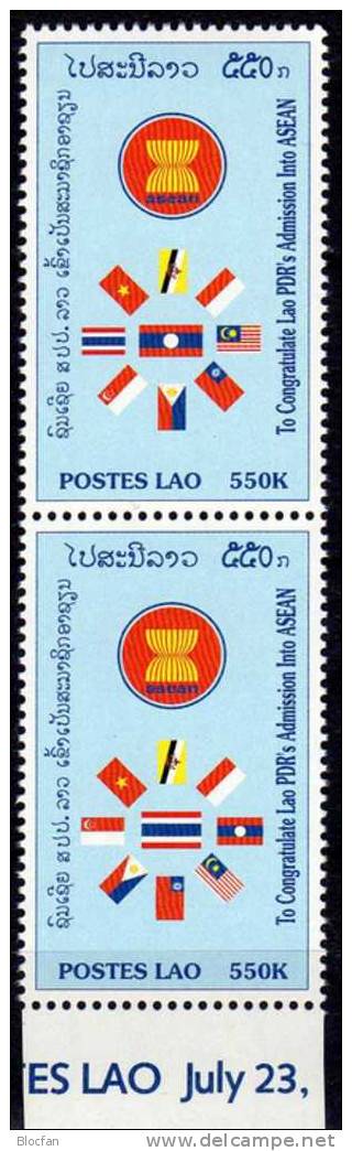 ASEAN-Kongreß Lao-Thailand 1997 Laos 1625 + 1630 ** 5€ Mittig Laosflagge Und Flagge Von Thailande Flag Se-tenant Of Lao - Thaïlande