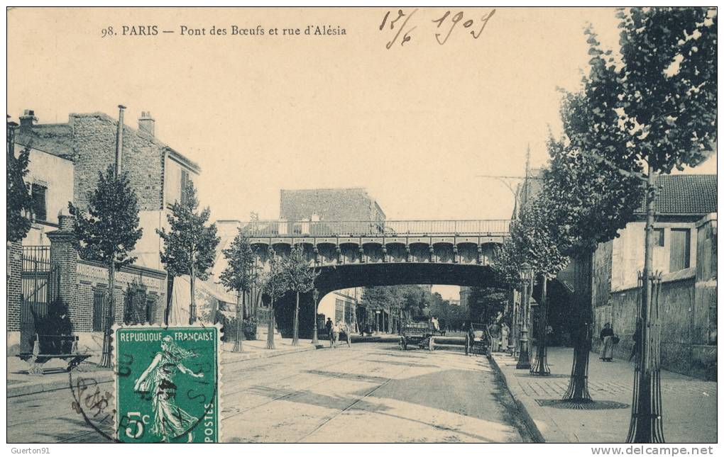 ( CPA 75 )  PARIS 14 ème  /  Pont Des Boeufs Et Rue D'Alésia - - Arrondissement: 14