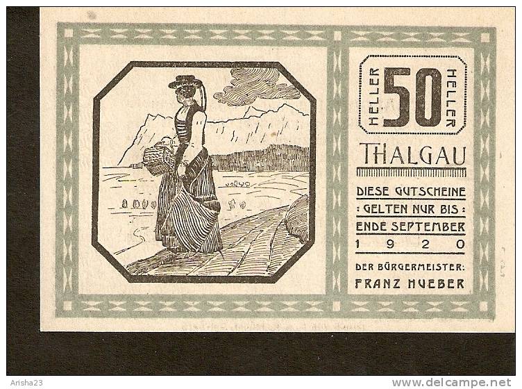 Austria, Notgeld - THALGAU - 50 Heller 1920 - Austria