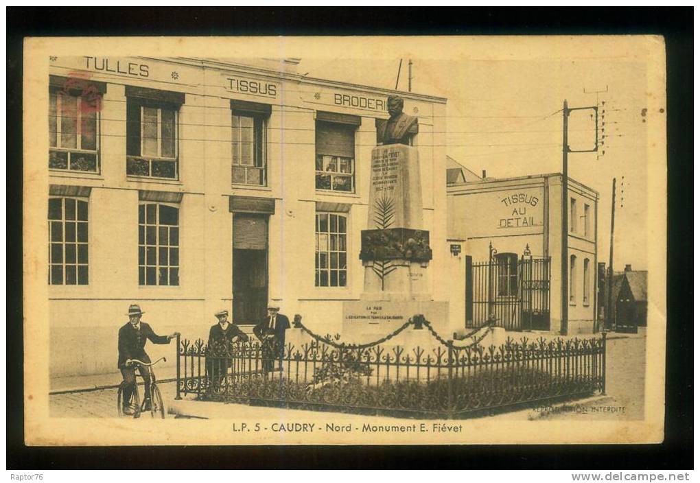 CPA Animée Non écrite  CAUDRY  Le Monument E. Fievet - Caudry