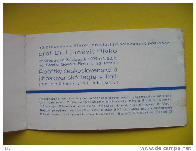 BRNO PROF.DR.LJUDEVIT PIVKO CESKOSLOVENSKE A JIHOSLOVANSKE LEGIE V ITALII - Publicités