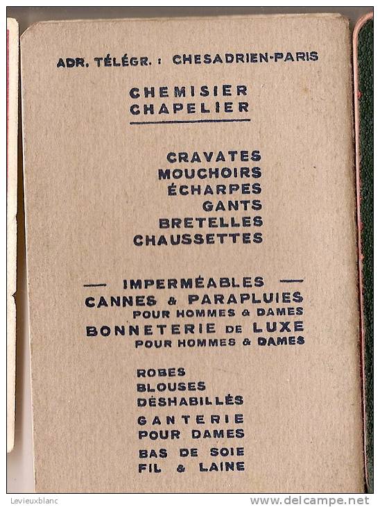 Petit Calepin/Confection/Chemis Ier / Chapelier/ ADRIEN/Paris/vers 1930-1940          VP289 - Non Classés