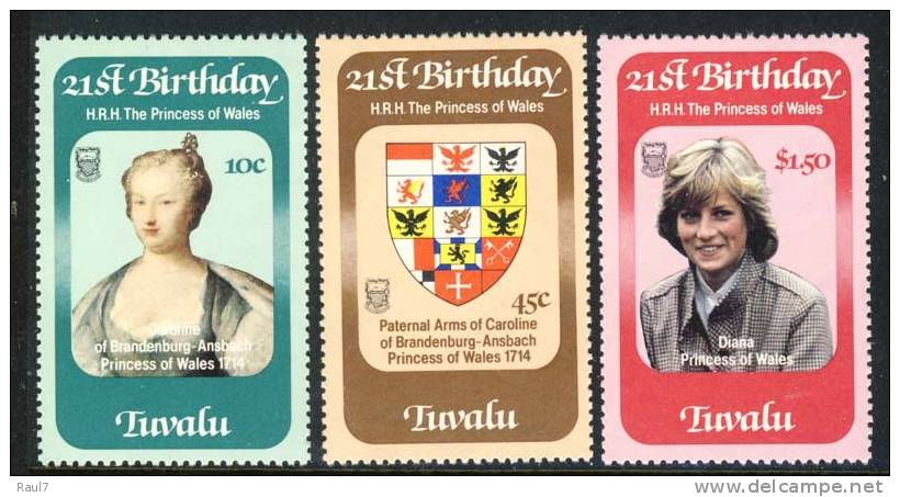 Tuvalu - 1982 - 21e Ann De Lady Diana - 3v Neufs ** // Mnh - Tuvalu (fr. Elliceinseln)