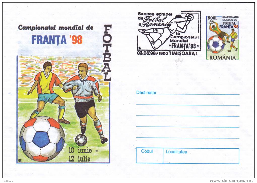 WORLD CHAMPIONSHIP, FRANCE, 98, COVER STATIONERY, ENTIER POSTALE, OBLITERATION CONCORDANTE, ROMANIA - 1978 – Argentine