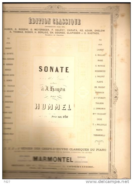 PARTITION DE HUMMEL: SONATE EN MI BEMOL - G-I