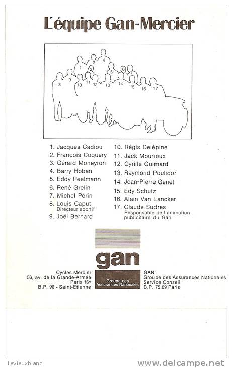 Cyclisme/Equipe/GAN-MERCI ER/France/   Vers 1980-85                           VP299 - Non Classés