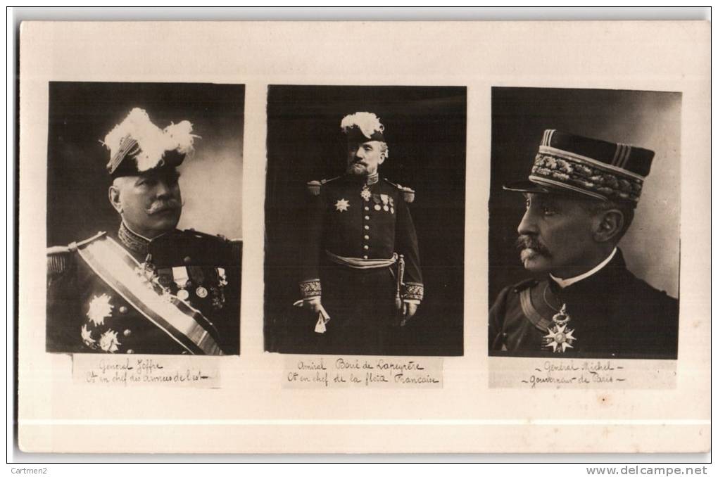 CARTE PHOTO : GENERAL JOFFRE AMIRAL BOUE LAPEYRERE ET LE GENERAL MICHEL PERSONNAGE MILITAIRE GUERRE - Characters