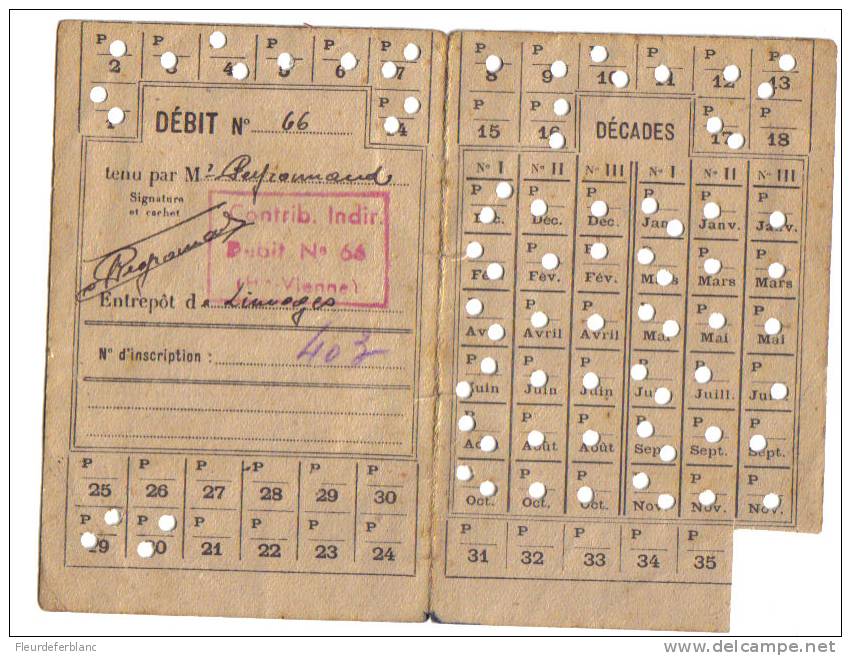 Carte De Rationnement De TABAC 1946 - Débit PEYRONNAUD - Limoges (87) - Documents