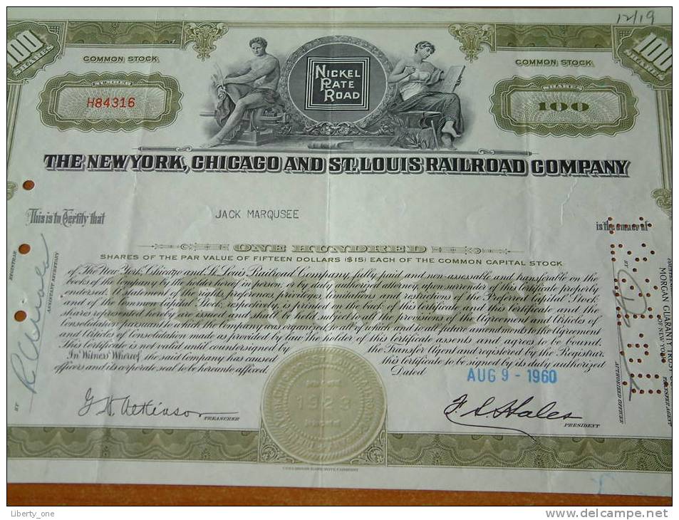 THE NEW YORK, CHICAGO AND ST. LOUIS RAILROAD COMPANY - N° H84316 / 1960 ( Voir Photo Pour Detail )! - Chemin De Fer & Tramway