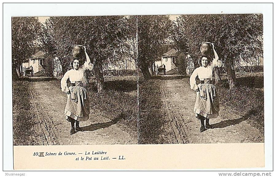 CPA Stereoscopique,Scènes De Genre ,la Laitière  Et Le Pot Au Lait 2, ,stereo  Paypal - Stereoscope Cards