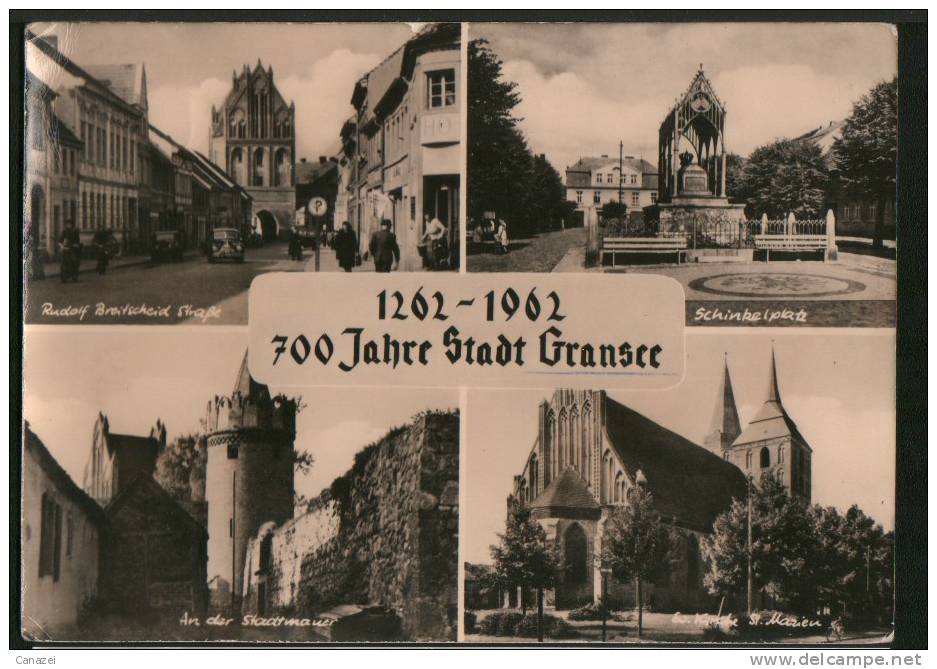 AK 700 Jahre Gransee: R.-Breitscheid-Str, Schinkelplatz, Kirche St. Marien, 1962 - Gransee