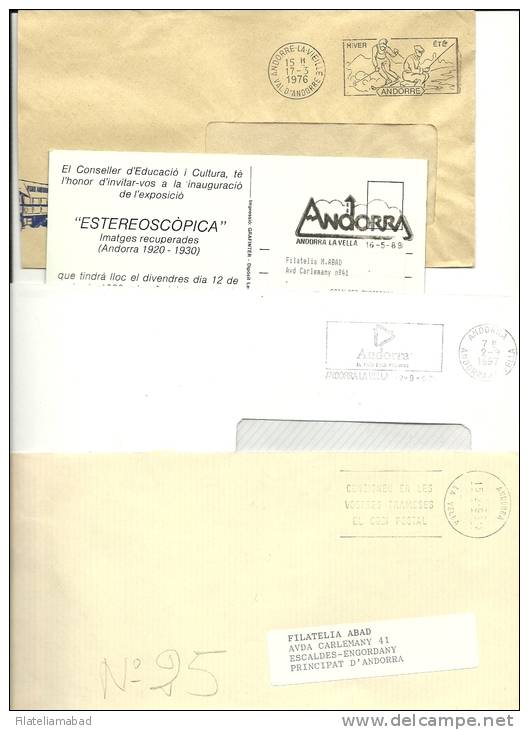 ANDORRA- LOTE Nº 25- 4 SOBRES CIRCULADOS EN ANDORRA CON FLAMES PUBLICITARIAS ALGUNAS DIFICILES. - Brieven En Documenten