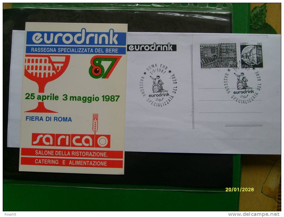 1987 EURO DRINK Roma Rassegna Del Bere Cartolina + Annullo Speciale - Altri & Non Classificati