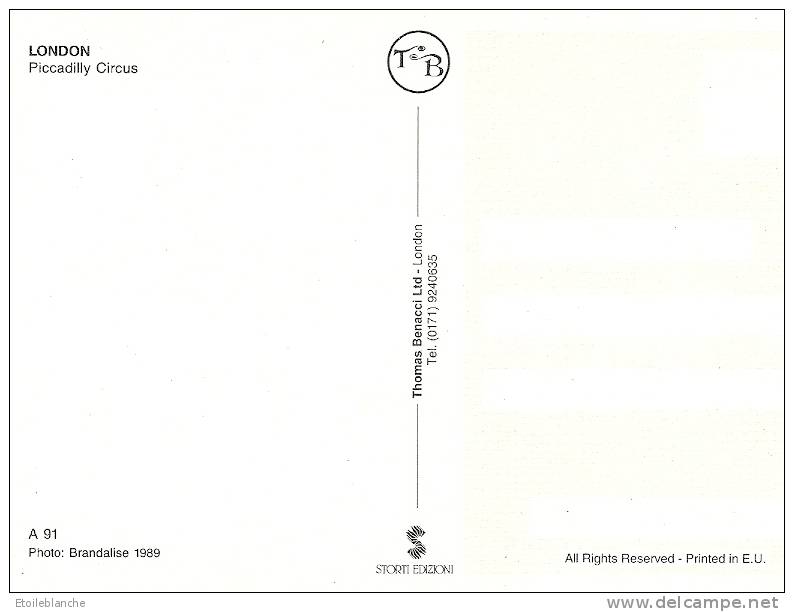CPSM LONDON Piccadilly Circus / Cars, People Walking / Autobus, Camions / Photo Brandalise 1989 - Piccadilly Circus