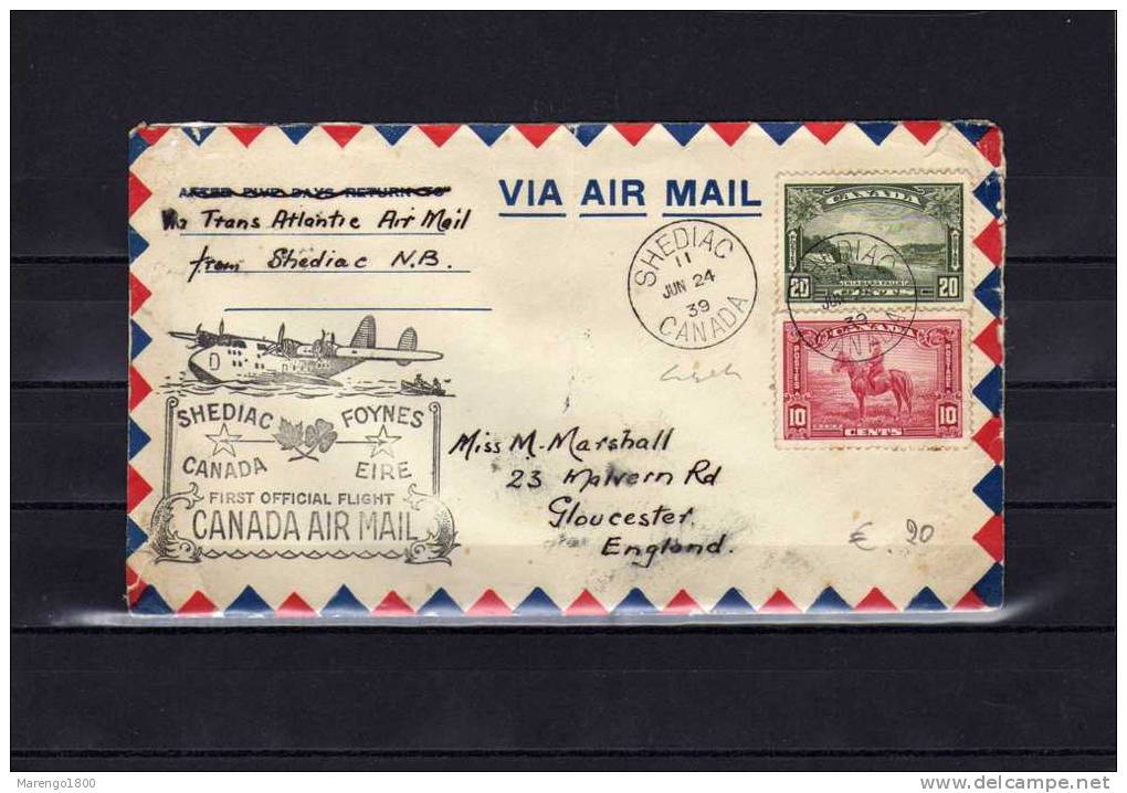 Canada 1939 - First Flight Shediac - Foynes (Ireland)   (B05) - Primeros Vuelos